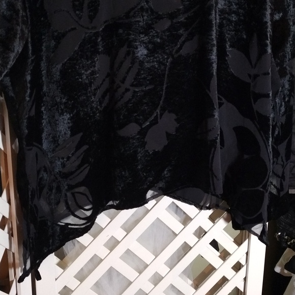 90s vintage Semi shear burn out long sleeve pointed hem 16 black - Picture 2 of 9